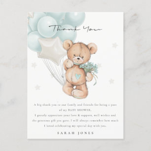 Cute Blue Bear Bearly Wait Balloon Baby Shower Postcard