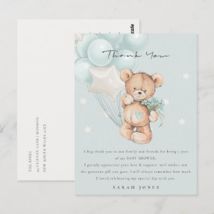 Cute Blue Bear Bearly Wait Balloon Baby Shower Postcard