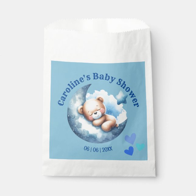 Cute Blue Bear Crescent Moon Baby Shower Favour Bag (Front)