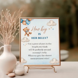 Cute Blue Bear How Big Is Her Belly Shower Game Poster