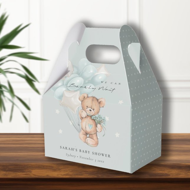 Cute Blue Bearly Wait Bear Balloon Baby Shower Favor Box (Creator Uploaded)