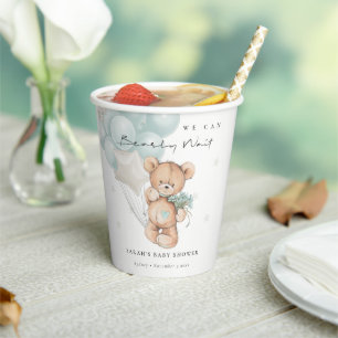 Cute Blue Bearly Wait Bear Balloon Baby Shower Paper Cups