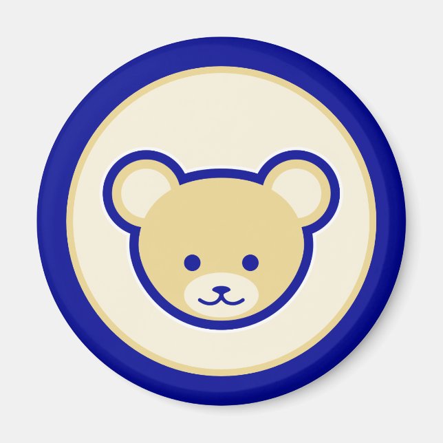 Cute Blue Beige Teddy Bear Cartoon Art Magnet (Front)