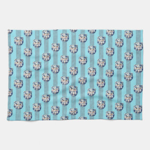 Cute Blue Berry and Stripe Teddy Bear Kitchen Towel