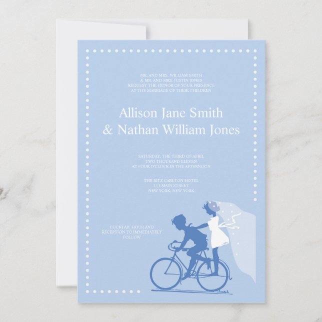 CUTE Blue Bicycle Couple Wedding Invitation (Front)