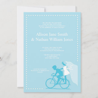 CUTE Blue Bicycle Couple Wedding Invitation