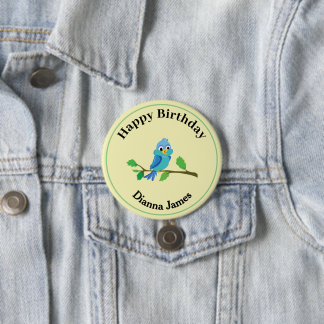 Cute Blue Bird Birthday Round Pin