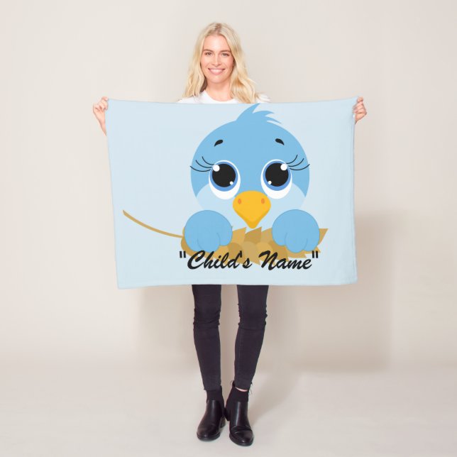 Cute Blue Bird Design Baby Crib Fleece Blanket (In Situ)