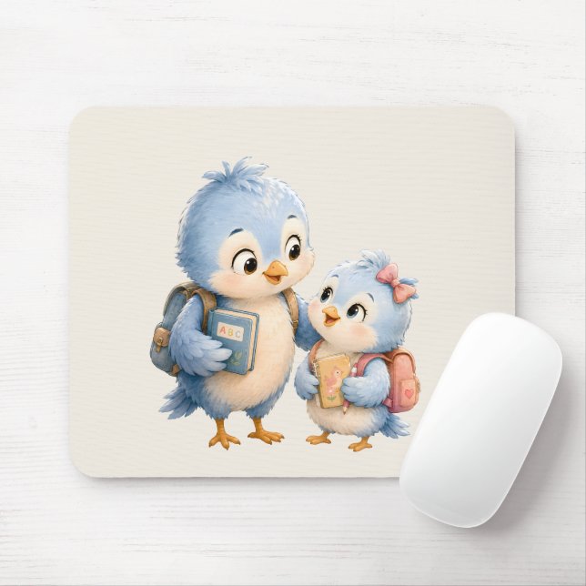 Cute Blue Bird Desk Mouse Pad (With Mouse)