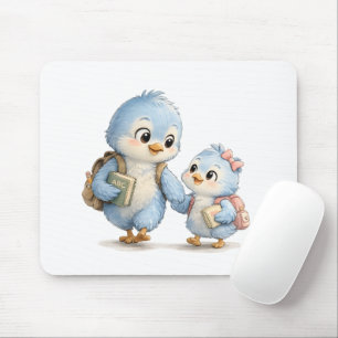 Cute Blue Bird Family Desk Mouse Pad