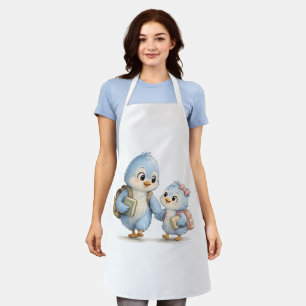 Cute Blue Bird Family Kitchen Apron
