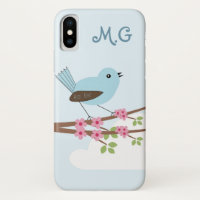 Cute Blue Bird in Blossom Tree