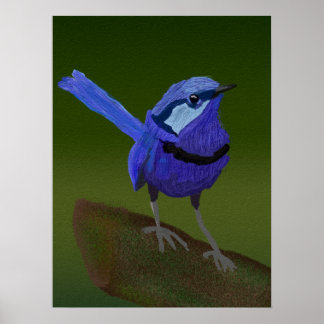 CUTE BLUE BIRD PAINTING  POSTER