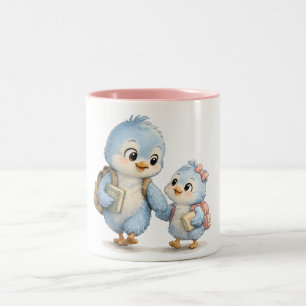 Cute Blue Bird Pink Rim Coffee Mug