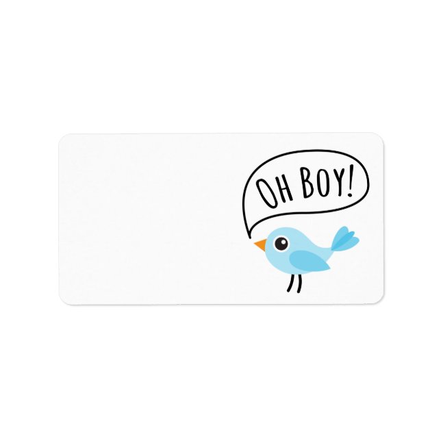 Cute blue bird saying Oh Boy blank baby shower Label (Front)