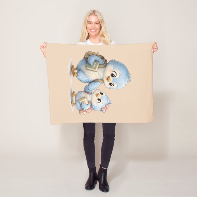 Cute Blue Bird Siblings Cozy Fleece Blanket (In Situ)