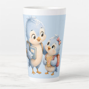 Cute Blue Bird Siblings Latte Coffee Mug