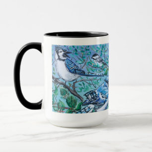 Cute Blue Bird Watching Art Work Bone China Mug