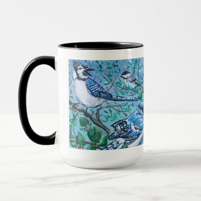 Cute Blue Bird Watching Art Work Bone China Mug (Left)