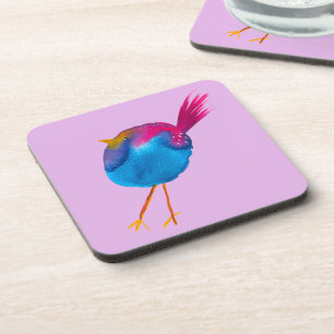 Cute blue bird watercolor coaster