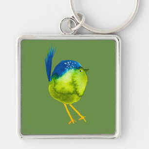 Cute blue bird watercolor keychain
