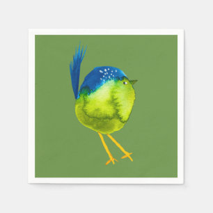 Cute blue bird watercolor napkin