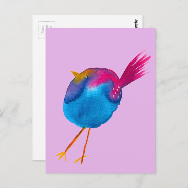Cute blue bird watercolor postcard (Front/Back)