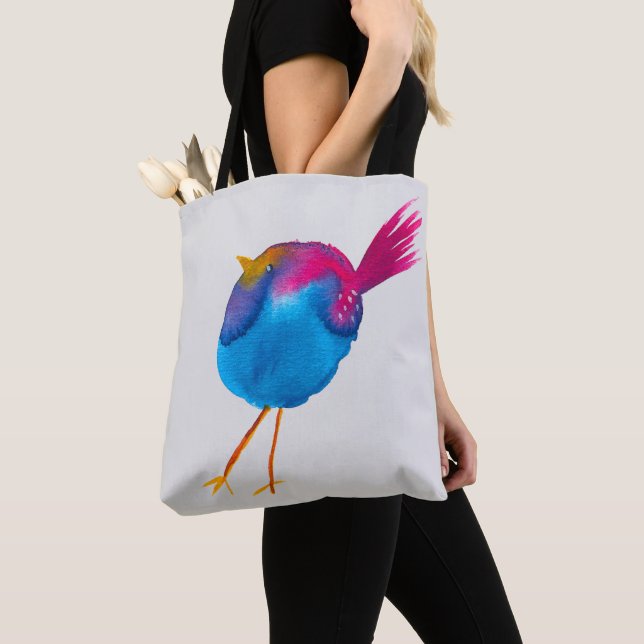 Cute blue bird watercolor tote bag (Close Up)