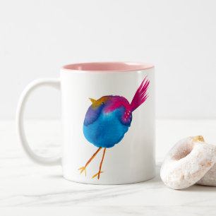 Cute blue bird watercolor Two-Tone coffee mug