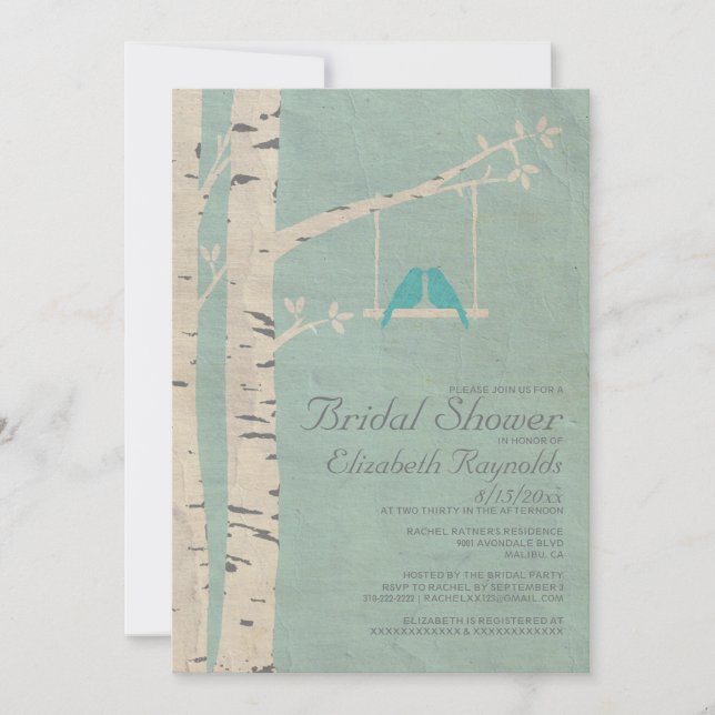 Cute Blue Birds Bridal Shower Invitations (Front)