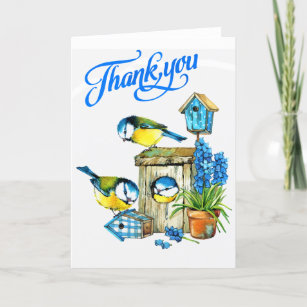 Cute Blue Birds of Happiness Thank You Card