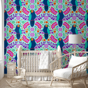Cute Blue Birds Pattern Kids Nursery Room Wallpaper