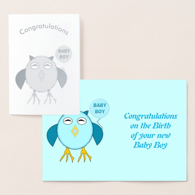 Cute Blue Birthday Boy Owl Foil Card (Display)
