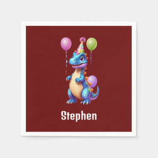 Cute blue birthday dinosaur napkin