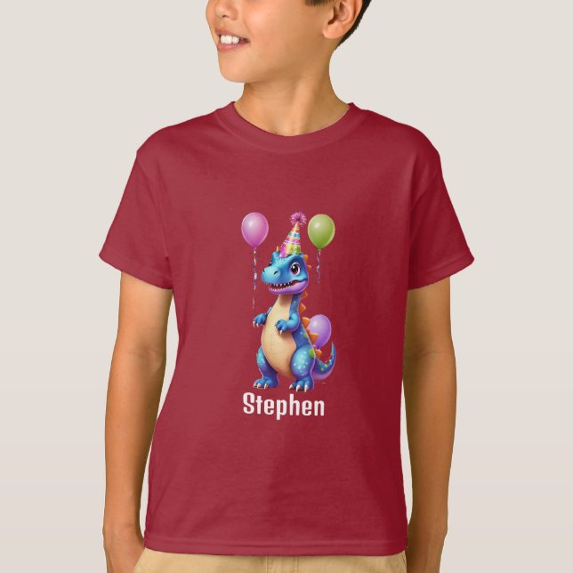 Cute blue birthday dinosaur T-Shirt (Front)
