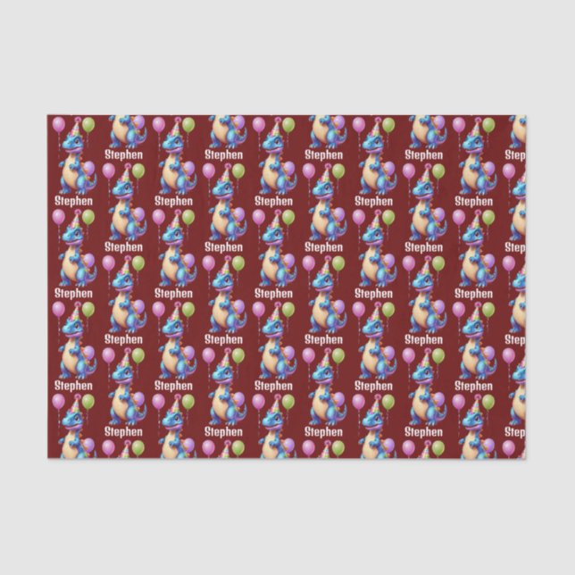 Cute blue birthday dinosaur tissue paper (Front)