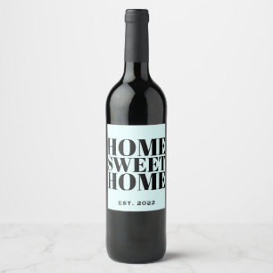 Cute Blue Black New Homeowner Home Sweet Home Wine Label