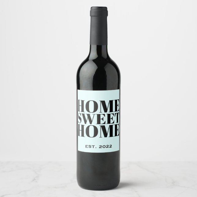 Cute Blue Black New Homeowner Home Sweet Home Wine Label (Front)