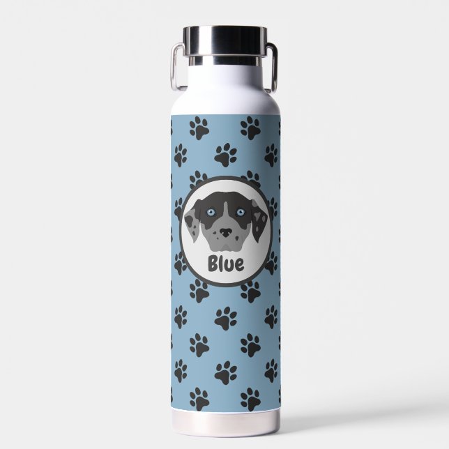 Cute blue, black paw print stainless steel  water bottle (Front)