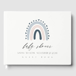 CUTE BLUE BLUSH RAINBOW HEART KIDS BABY SHOWER GUEST BOOK