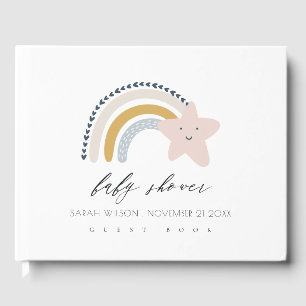 CUTE BLUE BLUSH RAINBOW STAR KIDS BABY SHOWER GUEST BOOK