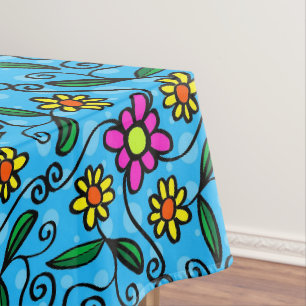 Cute Blue Boho Daisy Drawing Tablecloth