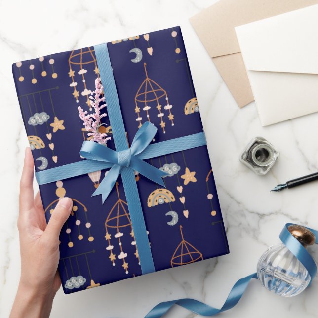 Cute Blue Boho Toy Pattern Illustration Boys Wrapping Paper (Gifting)