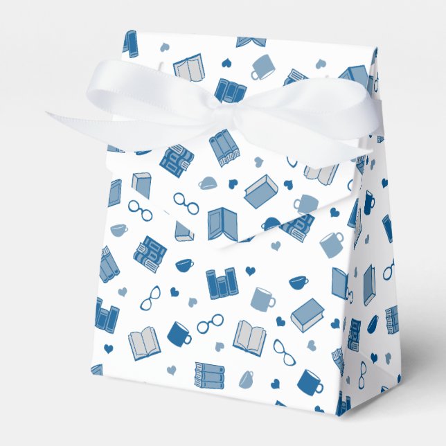 Cute Blue Book and Reading Pattern Favor Box (Front Side)