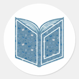 Cute Blue Book and Reading Pattern on open book Classic Round Sticker