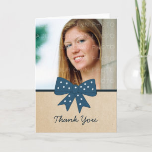 Cute Blue Bow Carte de remerciements de graduation