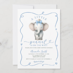 Cute Blue Bow Elephant Peanut Baby Shower  Invitation