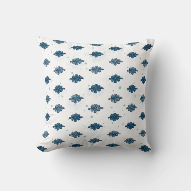 Cute Blue Bow Pattern Throw Pillow (Front)