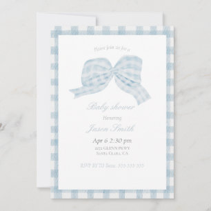 Cute blue bow ribbon baby shower invitation