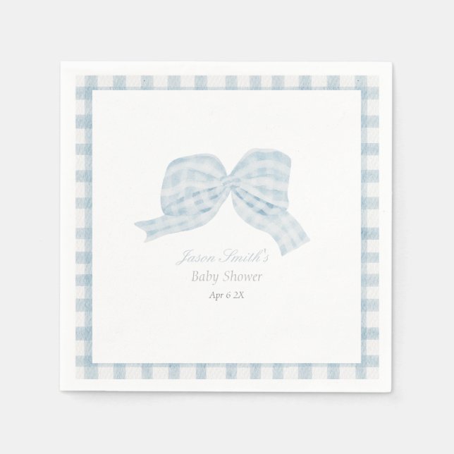 Cute blue bow ribbon baby shower  napkin (Front)